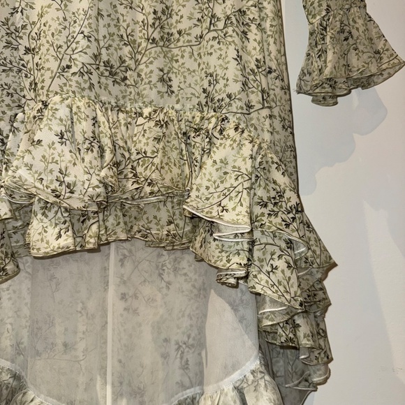 GIAMBATTISTA VALLI silk ruffled leaf print low high dress - Picture 3 of 7